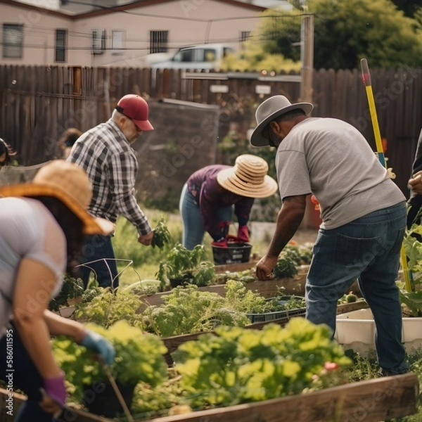 Obraz group working a garden, ai