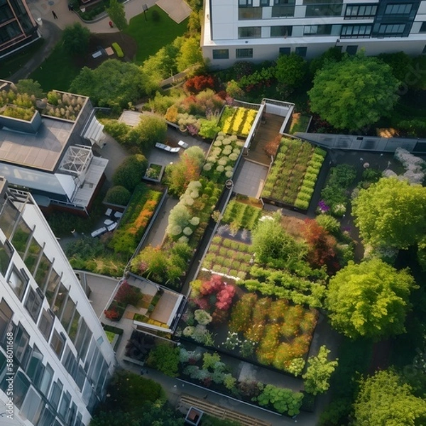 Fototapeta aerial shot ogf amazing garden in the city, ai