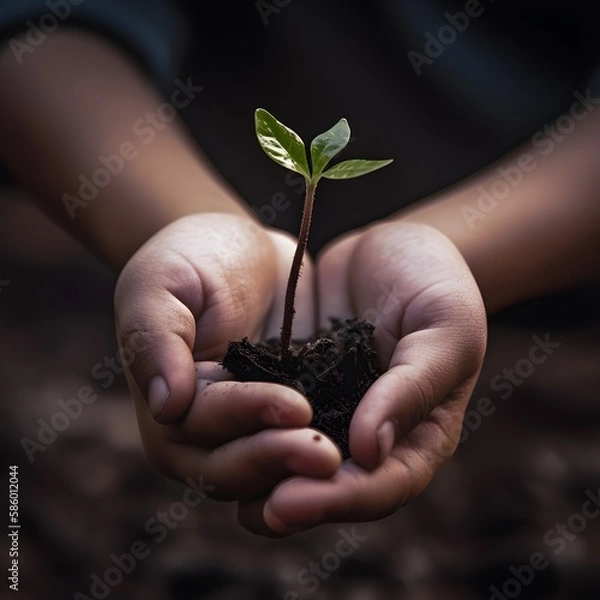 Obraz hands hiolding a small plant, ai