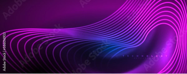 Fototapeta Techno neon wave lines, dynamic electric motion, speed concept. Templates for wallpaper, banner, background, landing page, wall art, invitation, prints