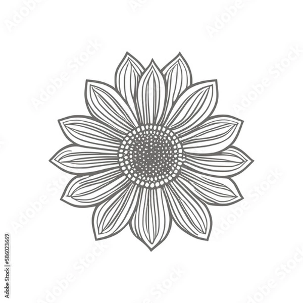 Obraz Wonderful flower. Vector illustration. Coloring book page for adults. Black and white line. Love bohemia concept for wedding invitation cards, branding, Coloring page, and label.