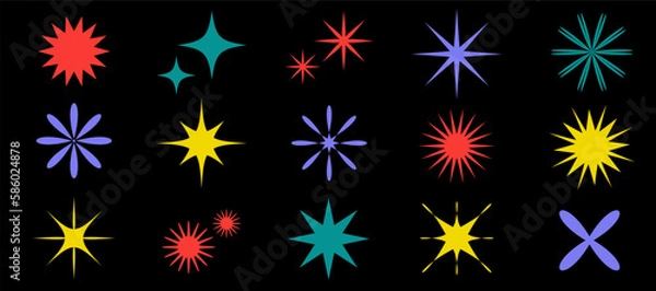 Fototapeta Brutalism style star and flower shapes vector set. Flat minimalist graphic icons. Modern abstract geometric forms trendy retro elements illustration