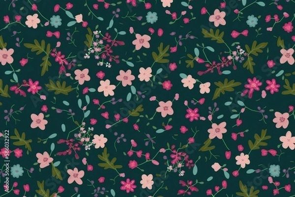 Fototapeta Flowers and leaves seamless pattern background