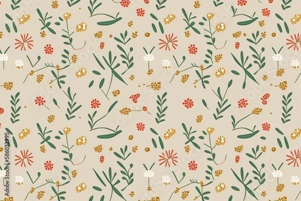 Fototapeta Flowers and leaves seamless pattern background