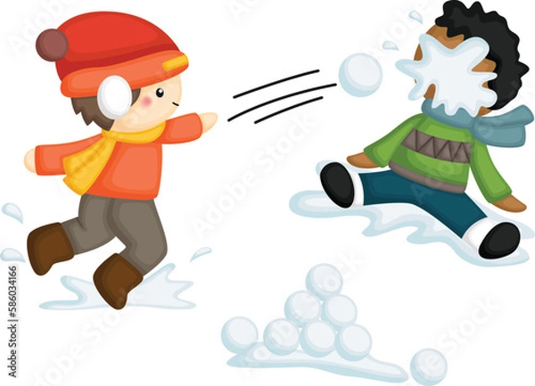 Obraz a vector of kids having snowball fight