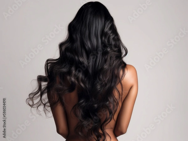 Obraz Woman with long and shiny hair on isolated background. back view. Generative AI