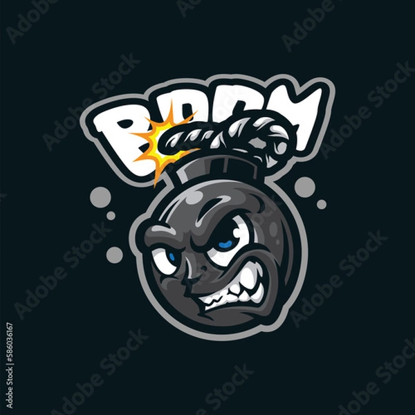 Fototapeta Boom mascot logo design with modern illustration concept style for badge, emblem and t-shirt printing. Angry bomb illustration.