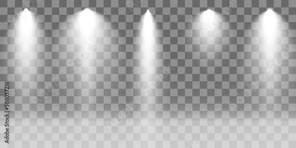 Fototapeta Set of Spotlight isolated on transparent background. Vector glowing light effect with white rays and beams. PNG. Vector illustration
