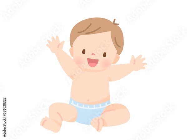 Obraz オムツ姿の笑顔のかわいい赤ちゃんのイラスト素材