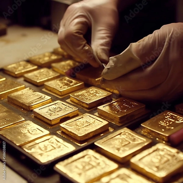 Obraz Manufacturing and making solid gold ingots.