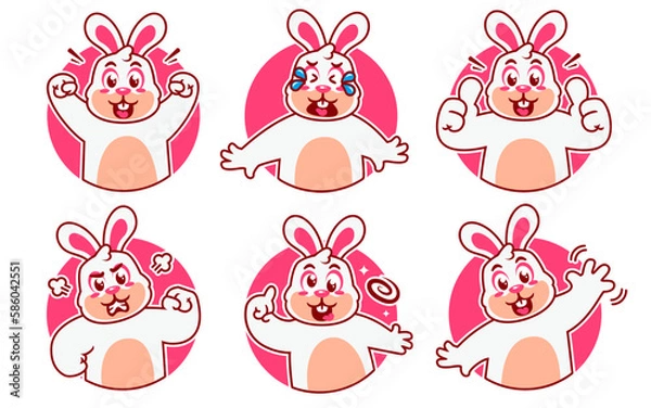 Fototapeta cute rabbit sticker set
