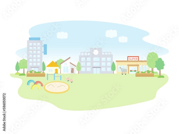 Fototapeta シンプルな街並み風景のベクターイラスト素材