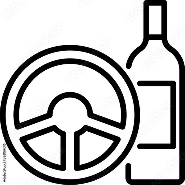 Fototapeta Don't drink and drive: steering wheel and bottle. Thin line icon. Modern vector illustration of warning symbol.