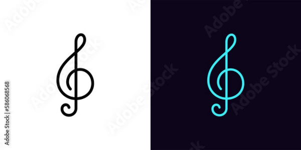 Obraz Outline treble clef icon, with editable stroke. Music note glyph, violin key pictogram. Treble clef note, classical music and melody, symphony, musical concert and performance.
