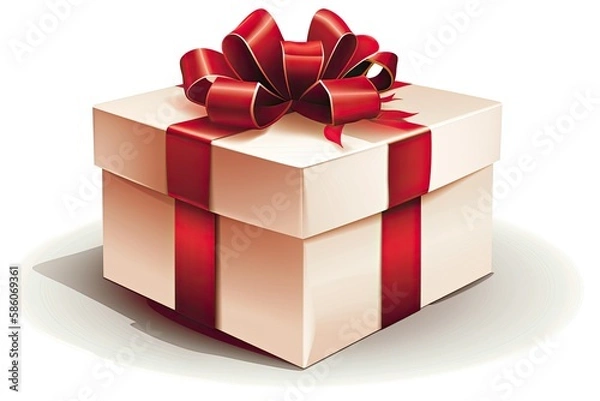 Fototapeta Birthday present with a big, red bow. Generative AI