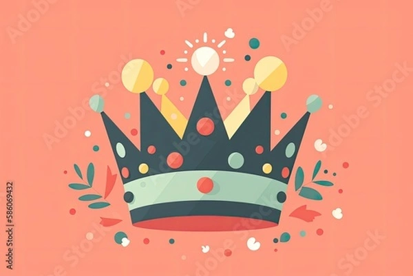 Fototapeta A birthday crown on a peach background. Generative AI