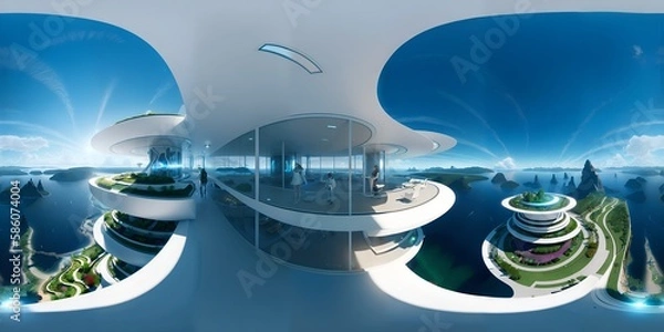 Fototapeta Photo of a modern circular building with a unique entrance