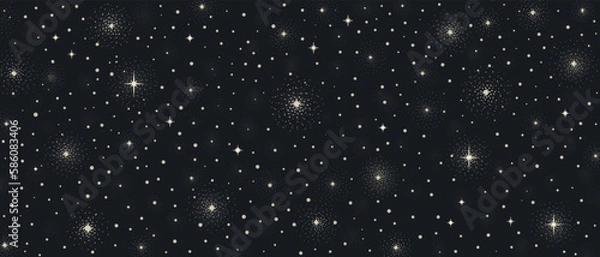 Fototapeta Background with stars, vector pattern night sky filled with lots of stars. Boho star universe background.