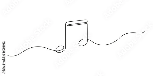 Fototapeta Music note, continuous one art line drawing. Music concept. Hand drawn doodle sketch. Vector