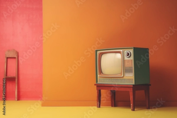 Obraz Retro old television on background. 90's concepts. Vintage style filtered photo.