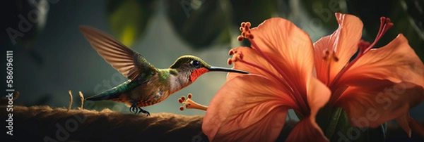 Fototapeta Stunning Hummingbird in Flight: Captivating Wildlife Photography. Generative AI