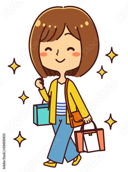 Fototapeta 買い物するを女性　全身　イラスト素材