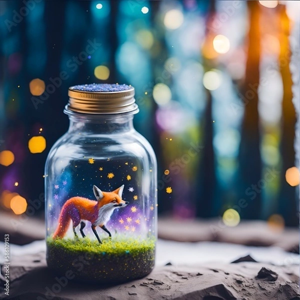 Obraz  A small fox with galaxy environment