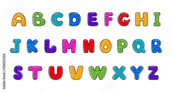 Obraz Alphabet coloring page book for children. Hand drawn vector alphabet letters sign doodle font set. Vector illustration