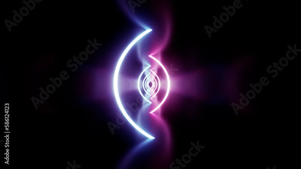 Fototapeta Neon Line Tunnel glowing　Fluorescent light corridor stage  3D illustration background