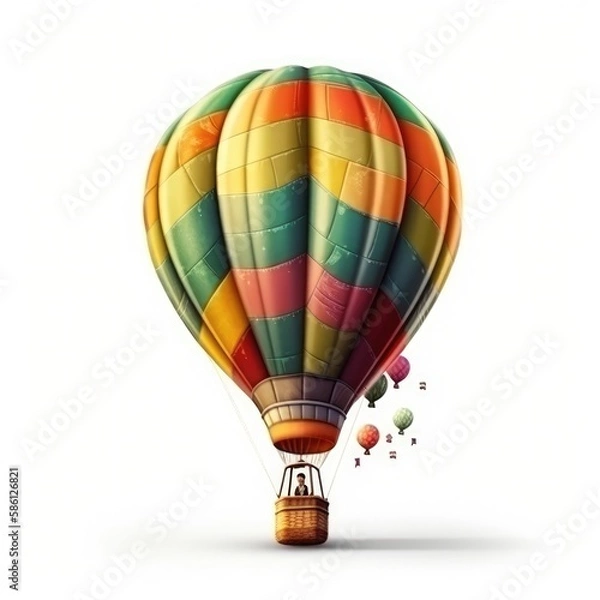 Fototapeta Hot air balloon in travel and adventure concept, colorful and isolated on white. A floating symbol of freedom and exploration. Generative AI
