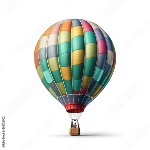 Fototapeta Hot air balloon in travel and adventure concept, colorful and isolated on white. A floating symbol of freedom and exploration. Generative AI