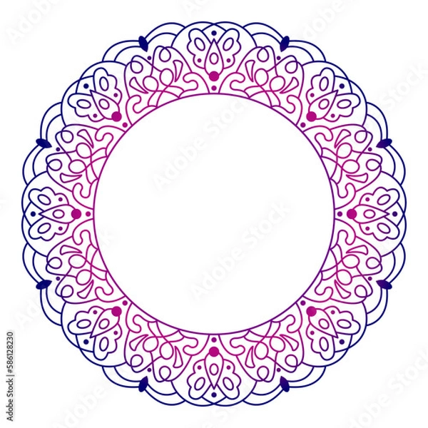 Obraz Circle frame in form of mandala. Pattern for Henna Mehndi or tattoo decoration. Decorative ornament in ethnic oriental style, vector illustration.