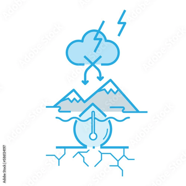 Obraz Climate change causing both water scarcity and water-related hazards. Water and climate change are totally linked. Vector illustration outline flat design style.