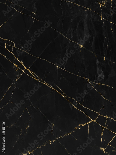Fototapeta Black and gold marble luxury wall texture with shiny golden line pattern abstract background, Vertical image.