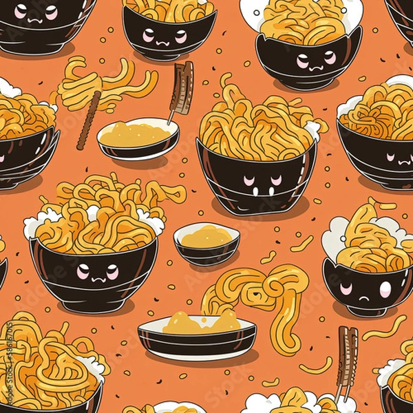 Obraz Overflowing Japanese Ramen Seamless Repeating Pattern