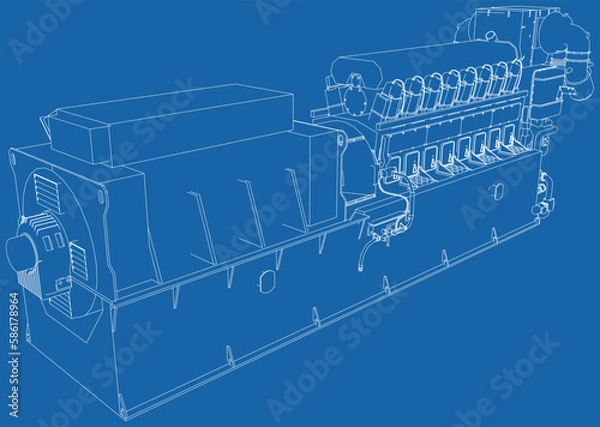 Fototapeta Diesel and gas industrial electric equipment. Diesel generator.