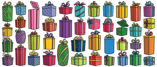 Fototapeta Christmas of gift box vector color set icon. Isolated color icon christmas and holiday box.Vector illustration xmas gift and surprise on white background .