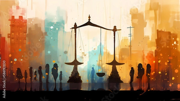 Obraz A set of scales symbolizing inequality. digital art illustration. generative AI.