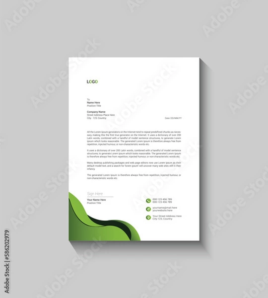 Obraz Modern Green Letterhead Template Design