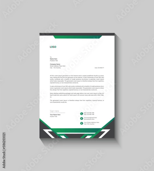 Obraz Modern Green Letterhead Template Design
