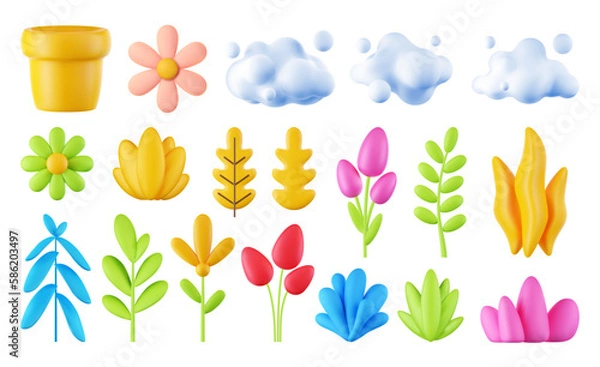 Fototapeta 3d vector plants set.