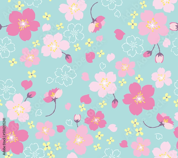 Obraz sakura pattarn 桜柄　ブルー