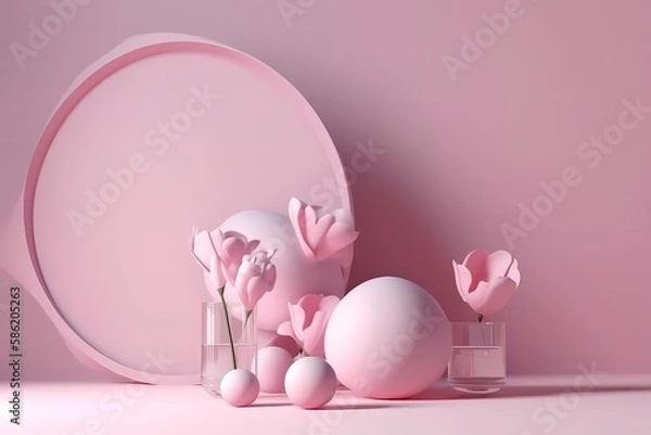 Fototapeta Womens Days Decoration, Beautiful Background with feminist and Minimalist style, Soft Color 3D Design.AI Generated
