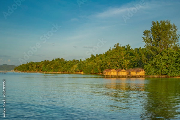 Obraz Old water houses at the coastline on Waisai island, Raja Ampat