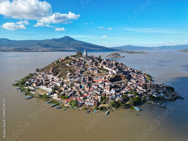 Fototapeta Janitzio Island's Majestic Mountain and Clouds from Above