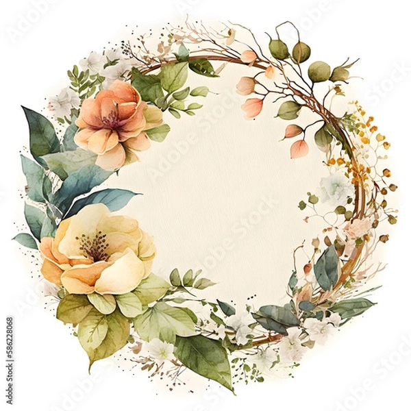 Fototapeta Floral frame in watercolor style. Illustration by Generative Ai
