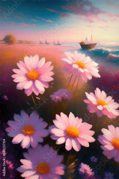 Obraz An artistic painting of pink flowers