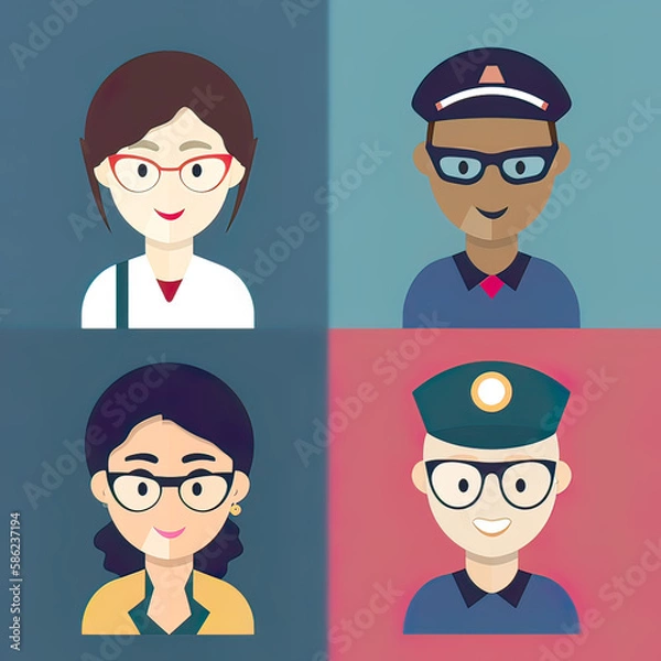 Fototapeta Diversity avatars characters people Of occupation. People with different profession. Generative ai