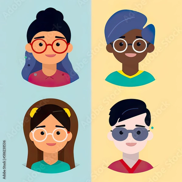 Fototapeta In style with diversity outfit and people. pretty cartoon avatar. Generative ai