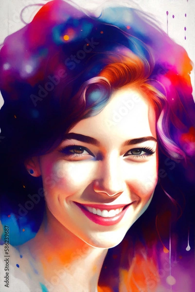Obraz Colorful portrait of a young woman. Generative AI